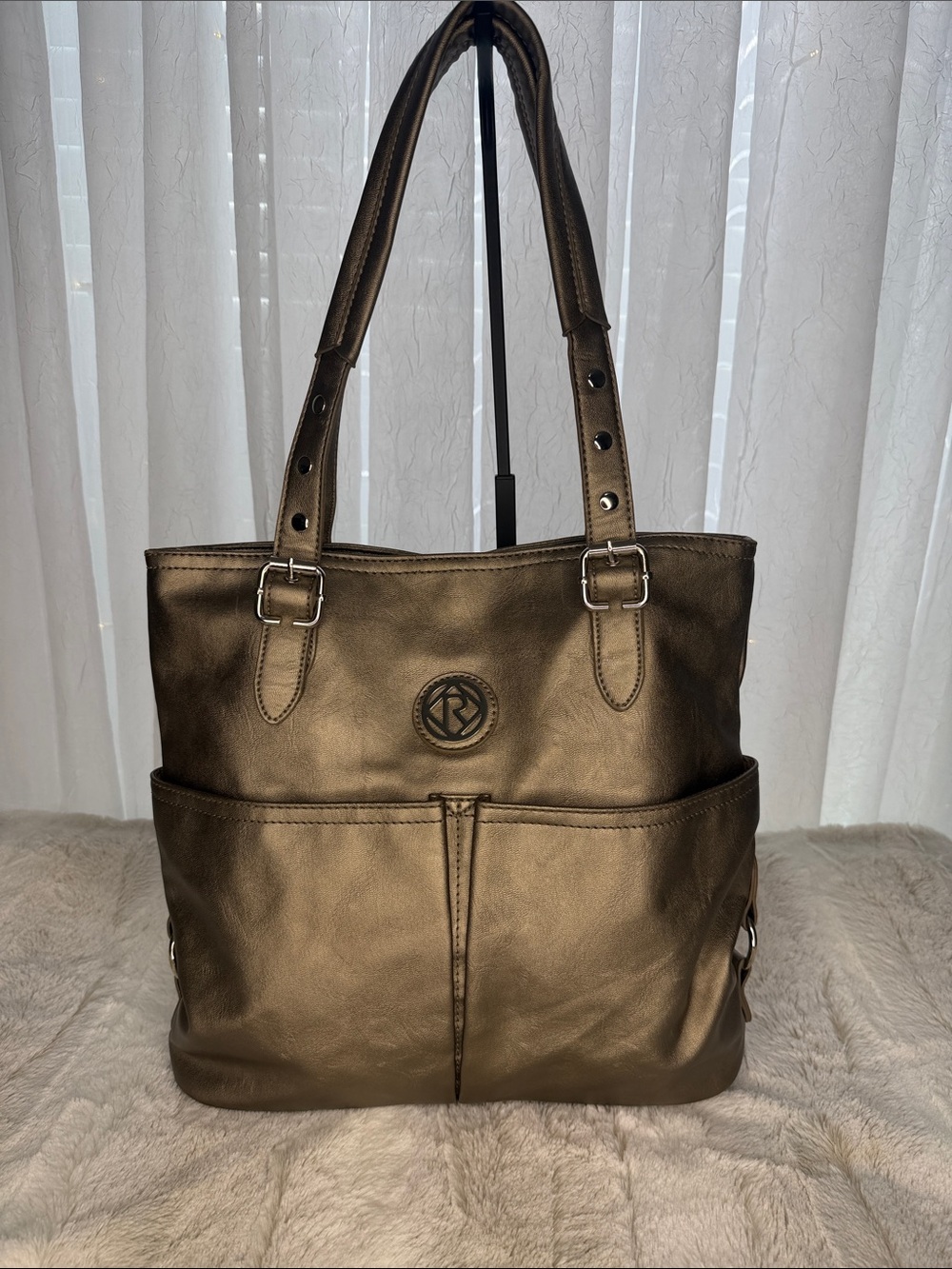 Relic Metallic Bronze Tote with Exterior Slip Pockets